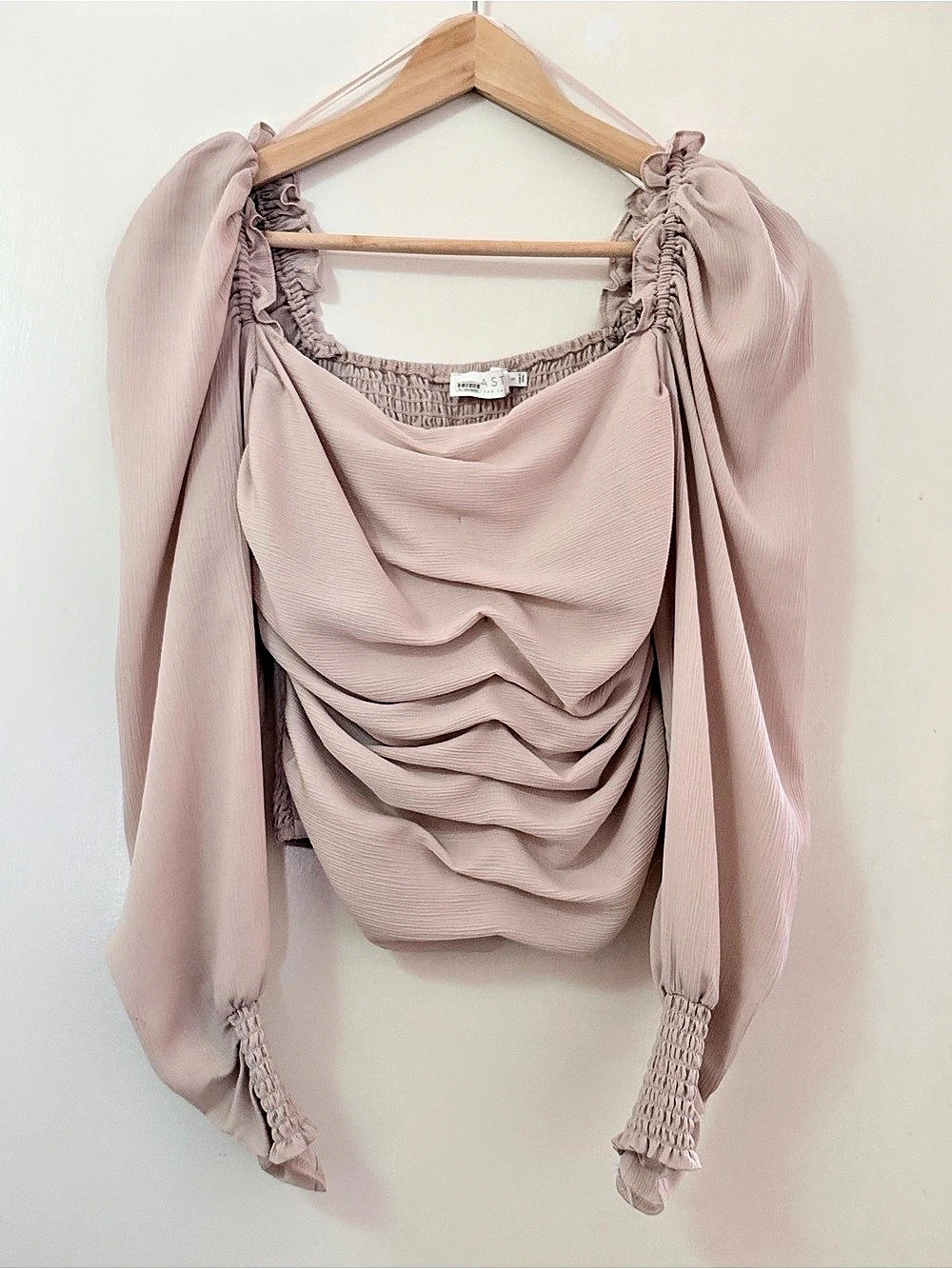 ASTR The Label Puff Sleeve Square Neck Top Mauve Pink Small